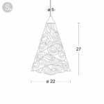 Dessin technique de la suspension Cône argentée – dimensions et soquet E14