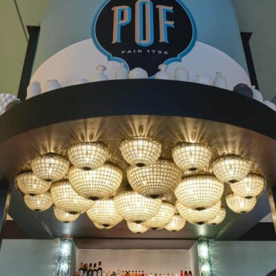 ARMURE T2 Antique – hand-blown glass ceiling light installed in hotel suite — Flambeau collection — Spiridon Deco